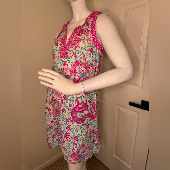 Gretchen Scott Vibrant Pink and Blue Dragon Print Dress Size S. - Picture 3 of 14